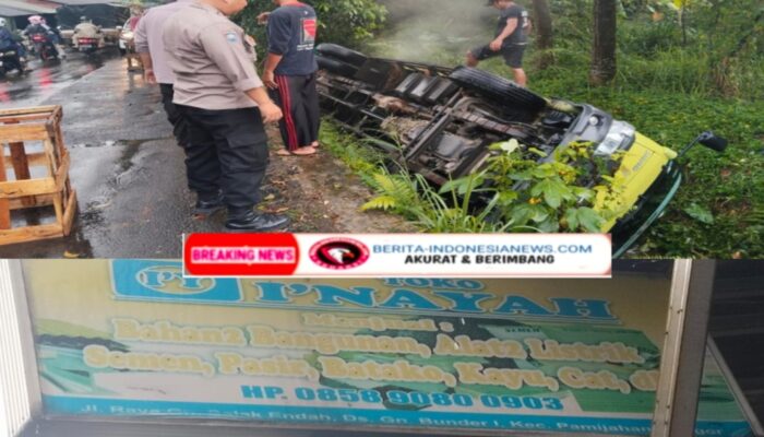 Polsek Cibungbulang Bersama Unit Laka Lantas Olah TKP Tangani Kecelakaan Lalu Lintas Kendaraan Truk di Gunung Bunder Bogor