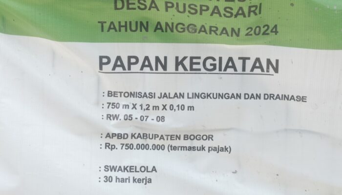 Proyek Peningkatan Jalan Lingkungan Desa puspasari Kecamatan Citerup Bab Bogor di duga di korupsi.